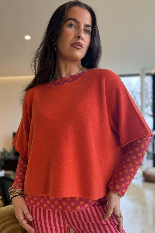 Bobby Mesh Layering Top Dopamine Dot Hot Pink Sunset